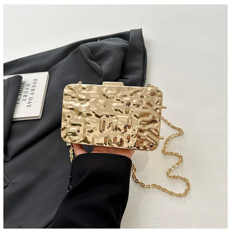 Luxury Golden Evening Bags For Women Wedding Dinner Party Chain Shoulder Cross Body Bag 2024 Designer Purses And Handbags