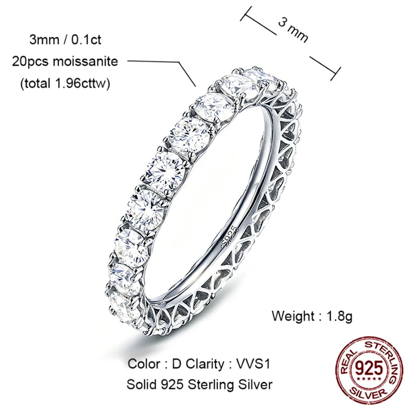 WES Moissanite Full Eternity Ring Wedding Band 925 Sterling Silver D Color VVS1 Lab Anniversary Engagement Stackable Women Ring