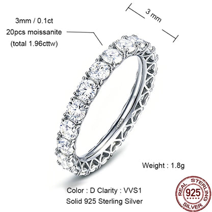 WES Moissanite Full Eternity Ring Wedding Band 925 Sterling Silver D Color VVS1 Lab Anniversary Engagement Stackable Women Ring