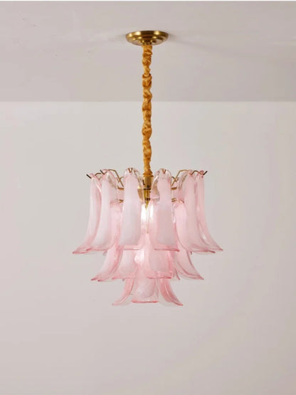 French Murano Petal Glass Chandelier Dining Table Living Room Antique Style Pink Petal Glass Pendant Chandelier Lights Bedroom
