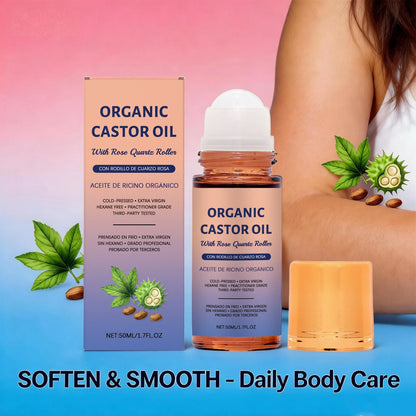Organic Castor Oil Roller Cold Pressed Unrefined Essential Oil for Hair Eyelash Nail Growth Moisturize Skin Hair Massage Oil
