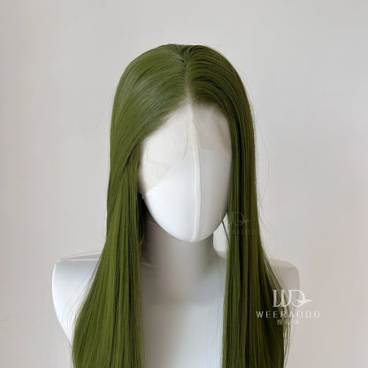 Green Lace Front Wigs for Fashion Women 26 Inches HD Straight 13*4 Natural Frontal Lace High Quality Synthetic for Cosplay