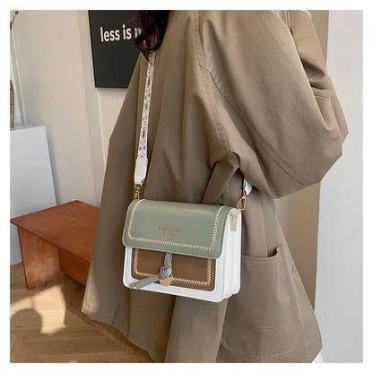 Fashionable Bag for Women, Versatile New Crossbody Bag, Contrasting Color Shoulder Bags, Small Square Bag, Wide Shoulder Strap