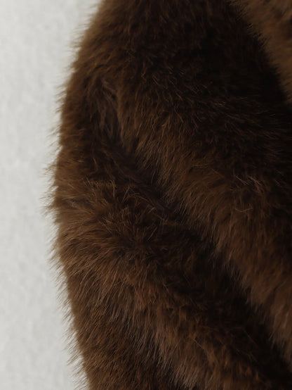 HH Women Casual Brown Short Faux Fur Coat Turn-Down Collar Long Sleeve Jacket 2025 Autumn Winter Loose High Street Outwear
