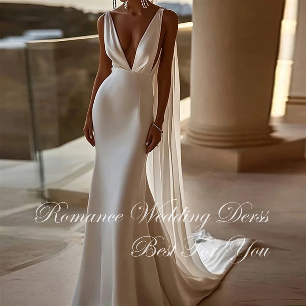 Sexy Pleat Spaghetti Straps Mermaid Wedding Dress 2026 Sleeveless Open Back Deep V-Neck Bridal Gown Vestidos De Novia Customized