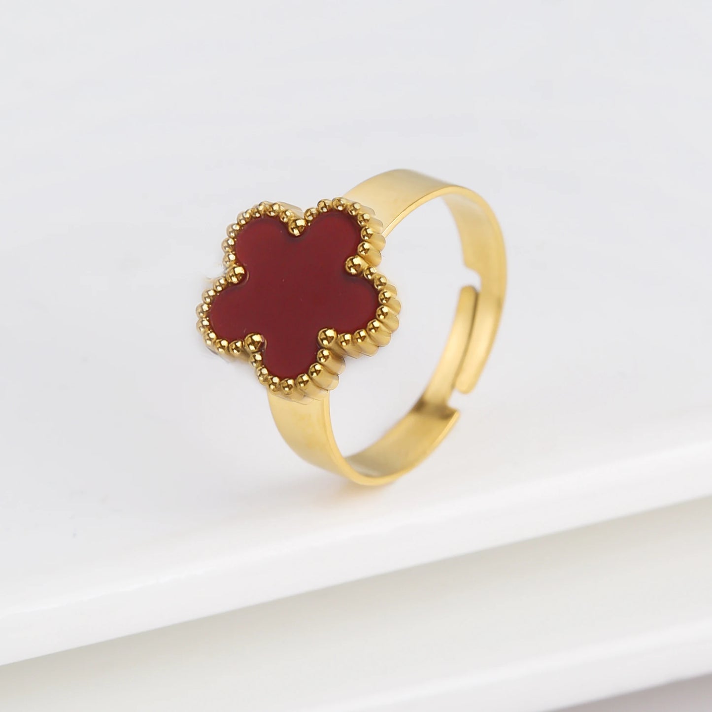 Simple Adjustable Stainless Steel Five Leaf Flower Open Ring Fashion for Woman Party Wedding Trend Jewelry Accessories Clover