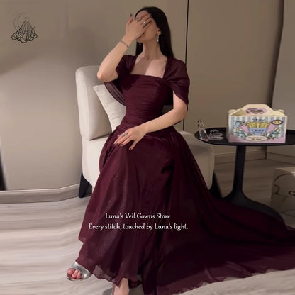 LunaV Square Neck Cape Sleeve Elegant Evening Dress Ruched Chic Robes De Soirée Glam Mermaid Floor Length Prom Dress Custom