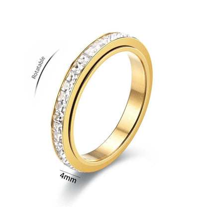 Fidget Anxiety Anti-stress Ring Women's 4mm Gold Silver Color Stainless Steel Crystal Rotatable Spinner Rings for Woman Jewelry