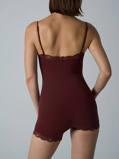 Hot Women Sexy Lace Patchwork Bodysuit Sports FitnessSkinny Shaperwear Camisole Square Neck Spaghetti Strap Slimming Bodycon
