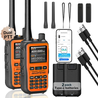 2 Pack BAOFENG UV-5R Mini 5W 999CH Dual Band Two Way Radio, Bluetooth APP Programming, NOAA Alert, Type-C Fast Charging, White/P