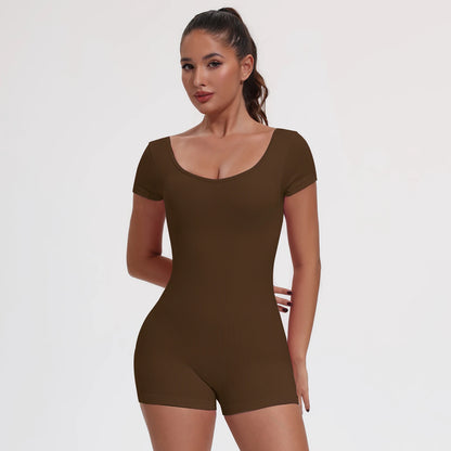 Summer Sexy Backless Sports Overalls Women Gym Rompers Sportswear Breathable Bodysuits One-Piece Suit Short Yoga Jumpsuits