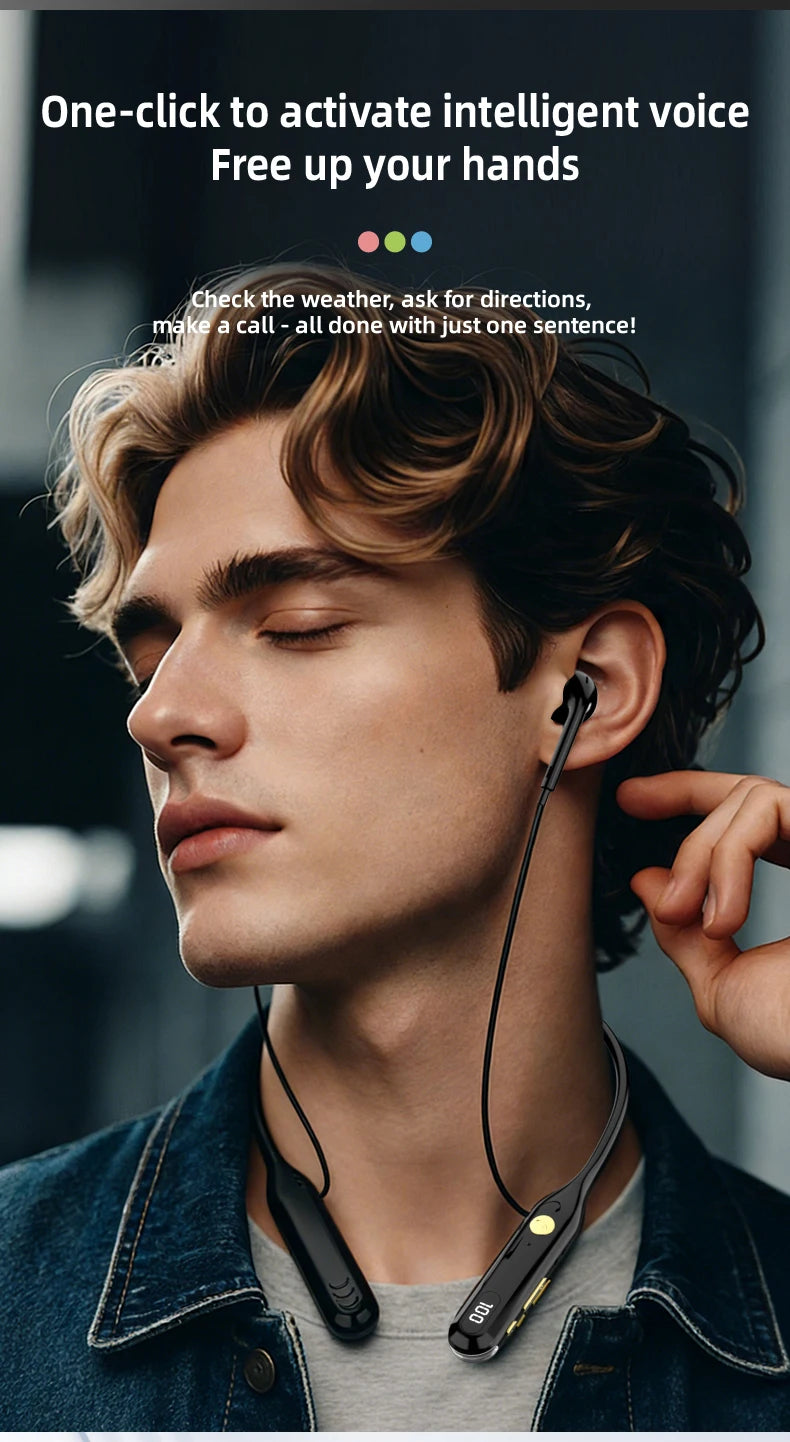 KEBIDUMEI 4-in-1 Neckband Bluetooth 6.0 Earphones ENC Noise Reduction Wireless Headsets Wired Mode TF Card FM Radio Headphones