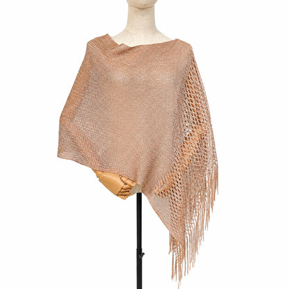 Spring/Summer Cross-Border Gold Silver Thread Mesh Tassel Hollow Knit Shawl Scarf for Women-Outerwear for Evening Parties