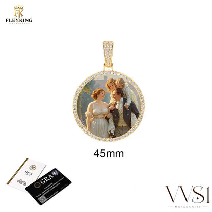 FLEXKING VVS1 Moissanite Circle Chain Pendant Custom Personalizde Photo Pendant Necklace Memory Gift