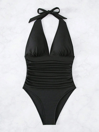 2026 New Sexy Deep V-Neck One Piece Swimsuit For Women Halter Push Up Swimwear Female Bodysuit Monokini Bathing Suits Beachwear