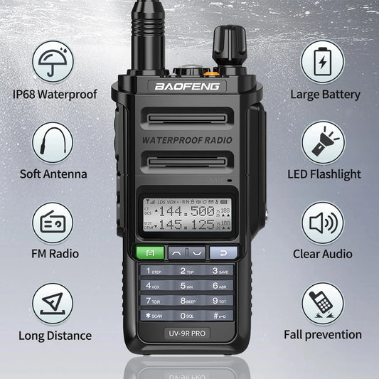 Baofeng UV-9R Pro IP68 Waterproof Walkie Talkie Dual Band VHF UHF Type-C Long Range UV-9R Plus Portable CB Ham Two Way Radio