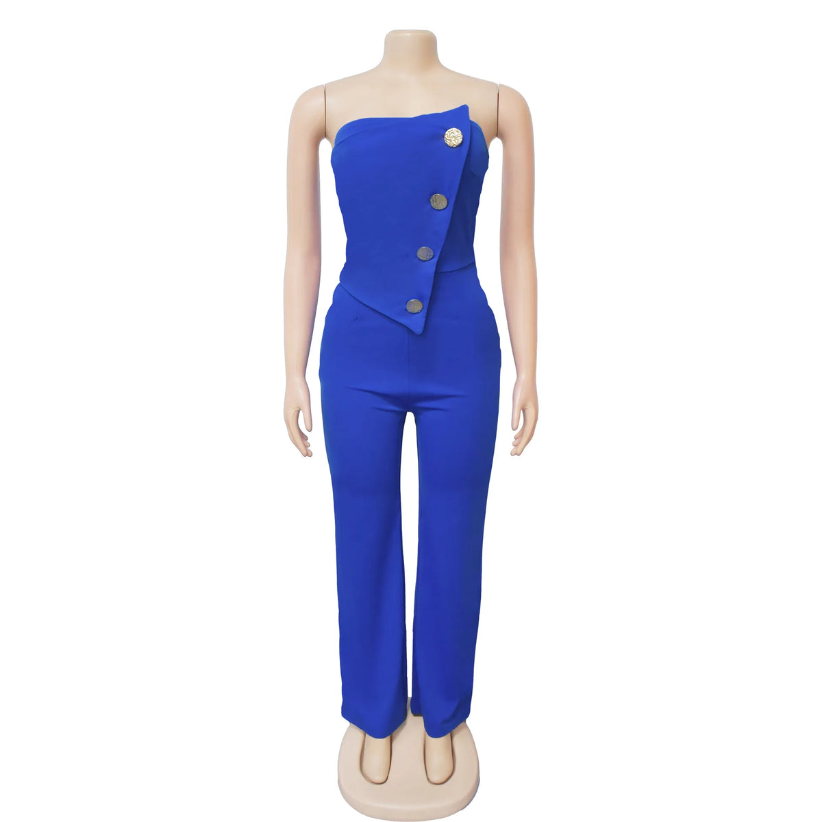 Sexy Backless Strapless Jumpsuit Summer Women Fashion Solid Button Sleeveless Slim Fit Wrap Hip Jumpsuits Elegant Office Romper
