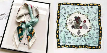 Luxury Floral Print Silk Square Scarf Women Soft Satin Kerchief Hairband Neckerchief Head Hijab Lady Headband Foulard Bag Ribbon