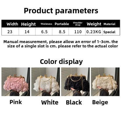 Luxury Women Chain Shoulder Bag Chiffon 3D Flower Banquet Bag Fashion Evening Bags Fashion Clutch Handbag Trendy Crossbody Bag