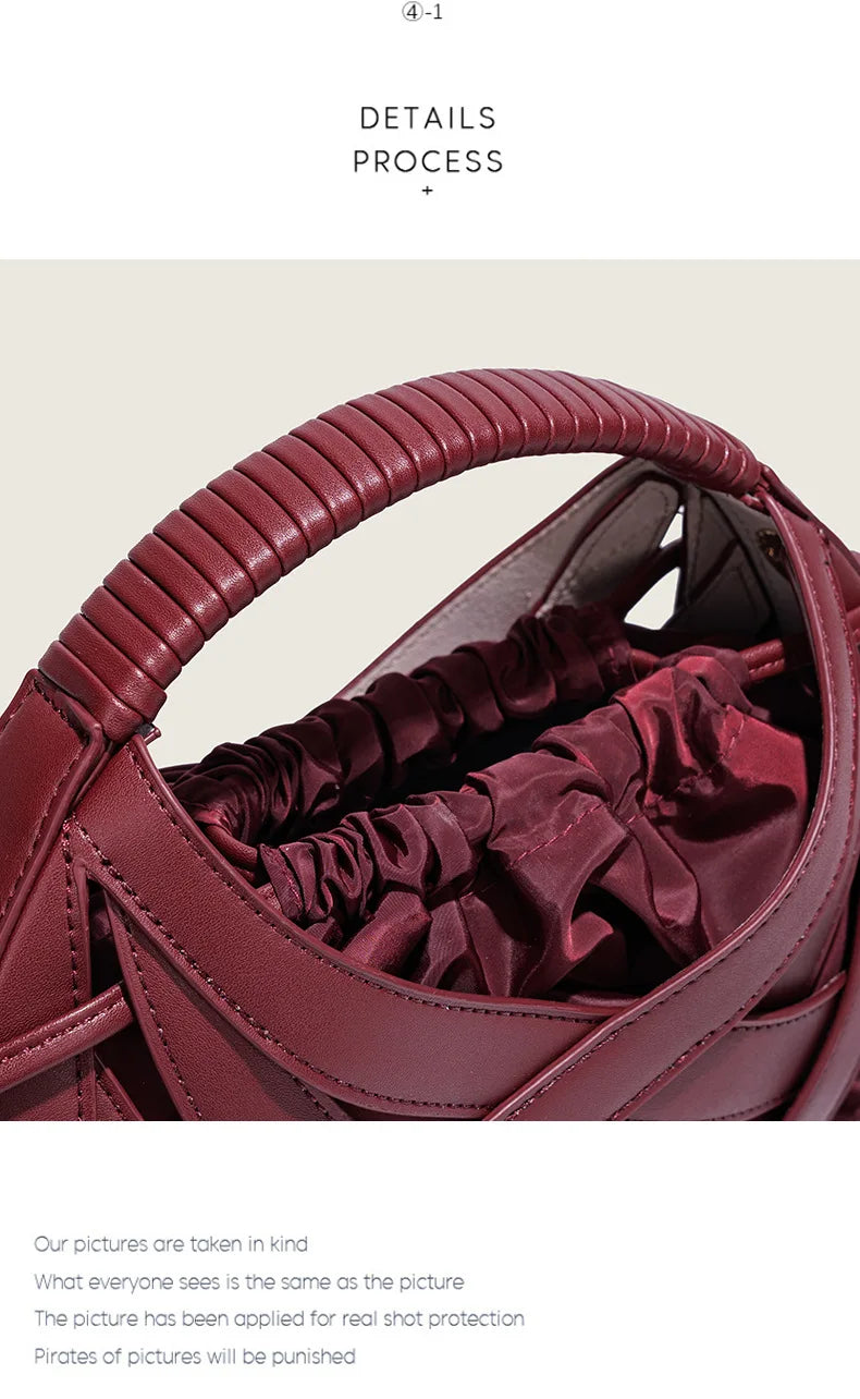 Fashion Woven Hollow Women Handbags Luxury Designer Ladies Shoulder Messenger Bag Small Totes Tassel Lady Composite Bag Burgundy