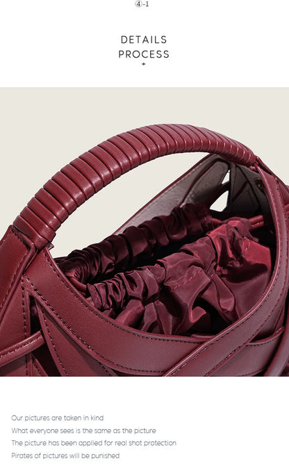 Fashion Woven Hollow Women Handbags Luxury Designer Ladies Shoulder Messenger Bag Small Totes Tassel Lady Composite Bag Burgundy