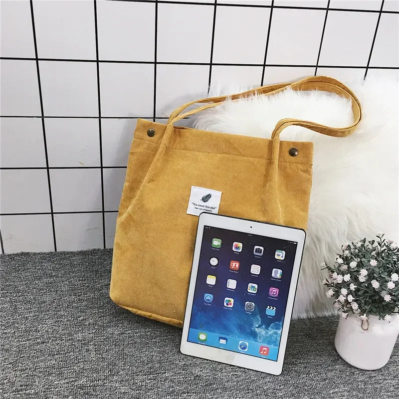 Corduroy Bag Handbags for Women Shoulder Bags Female Soft Environmental Storage Reusable Girls Small and Large Shopper Totes Bag