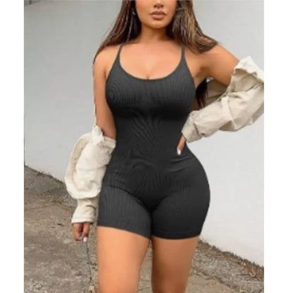 Women Summer New Sexy Suspender Tight Jumpsuits Solid Color Sleeveless Seamless Bodycon High Waisted Female Sporty Wear Clothing
