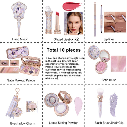 Flower Knows Knight Unicorn Makeup Set Eyeshadow Blush Lipstick Loose Powder Long Lasting Fantasy Princess Beauty Kit Cosmetics