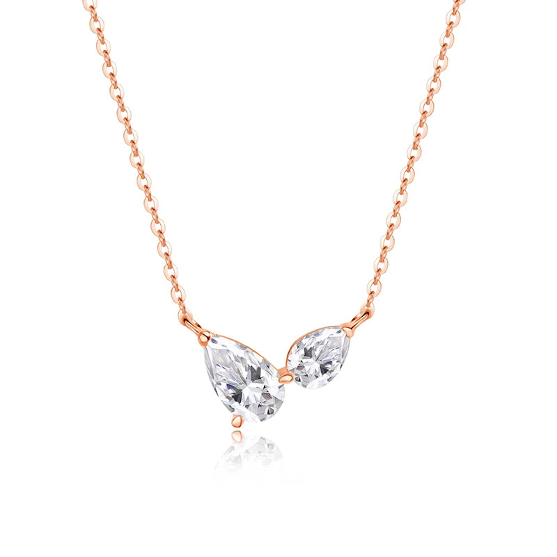Smyoue Pear Cut All Moissanite Necklace for Women 2 Gems Lab Diamond Female Pendant 100% 925 Sterling Silver Jewelry Wholesale