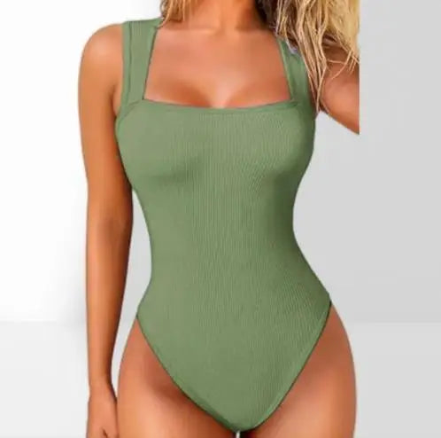 Women Sleeveless Knit Bodysuit Summer Sexy Bodycon Off Shoulder Jumpsuits Casual Bodice Stretchy Street Style Short Jumpsuits