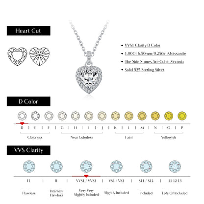 MODIAN 1CT Dazzling Moissanite Halo Necklace 925 Sterling Silver Heart Wedding Gfits Pendant Necklace For Women Fine Jewelry