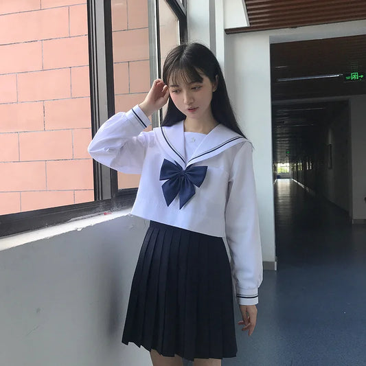 JK Uniform Full Set Basic Spring Shore Gold Two Long-sleeved Japanese Soft Girl Student College Style Sailor Suit