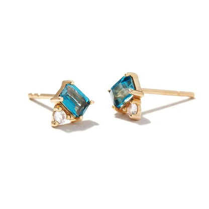 925 Sterling Silver Needle Light Blue Zircon Stud Earrings for Women Fashion Blue Enamel Pendant Earrings Luxury Jewelry Gifts