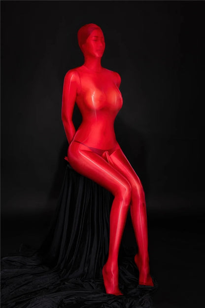 Zipper Open Full Body Catsuit with JJ Pouch Thin Sheath Transparent Body-stocking Unisex Sheer Bodysuit Sexy Lingerie Jumpsuit
