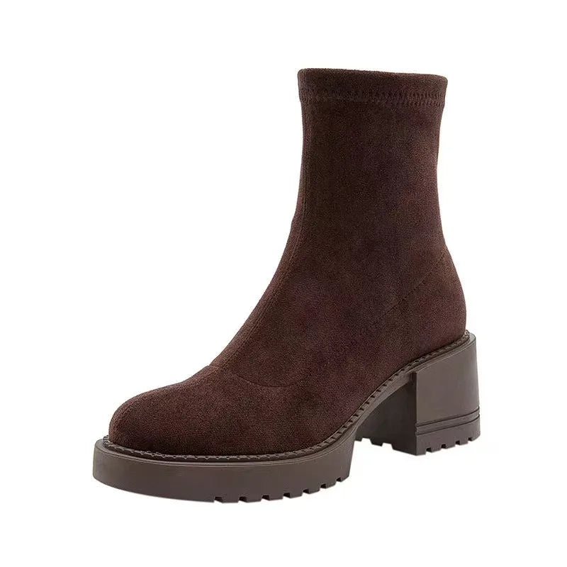 High Heels Women Ankle Boots Fashion Suede Chunky 2025 Winter Shoes Designer Elegant Dress Pumps New Brand Zapatillas De Mujer