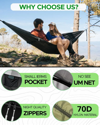 Camping Hammock with Spacious Net, Single/Double, Outdoor & Indoor Use