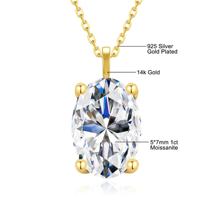 14K Yellow Gold Moissanite Diamond Necklace for Women Marriage Pendant Couple Engagement Oval Cut 1ct/2ct/3ct with Certificate