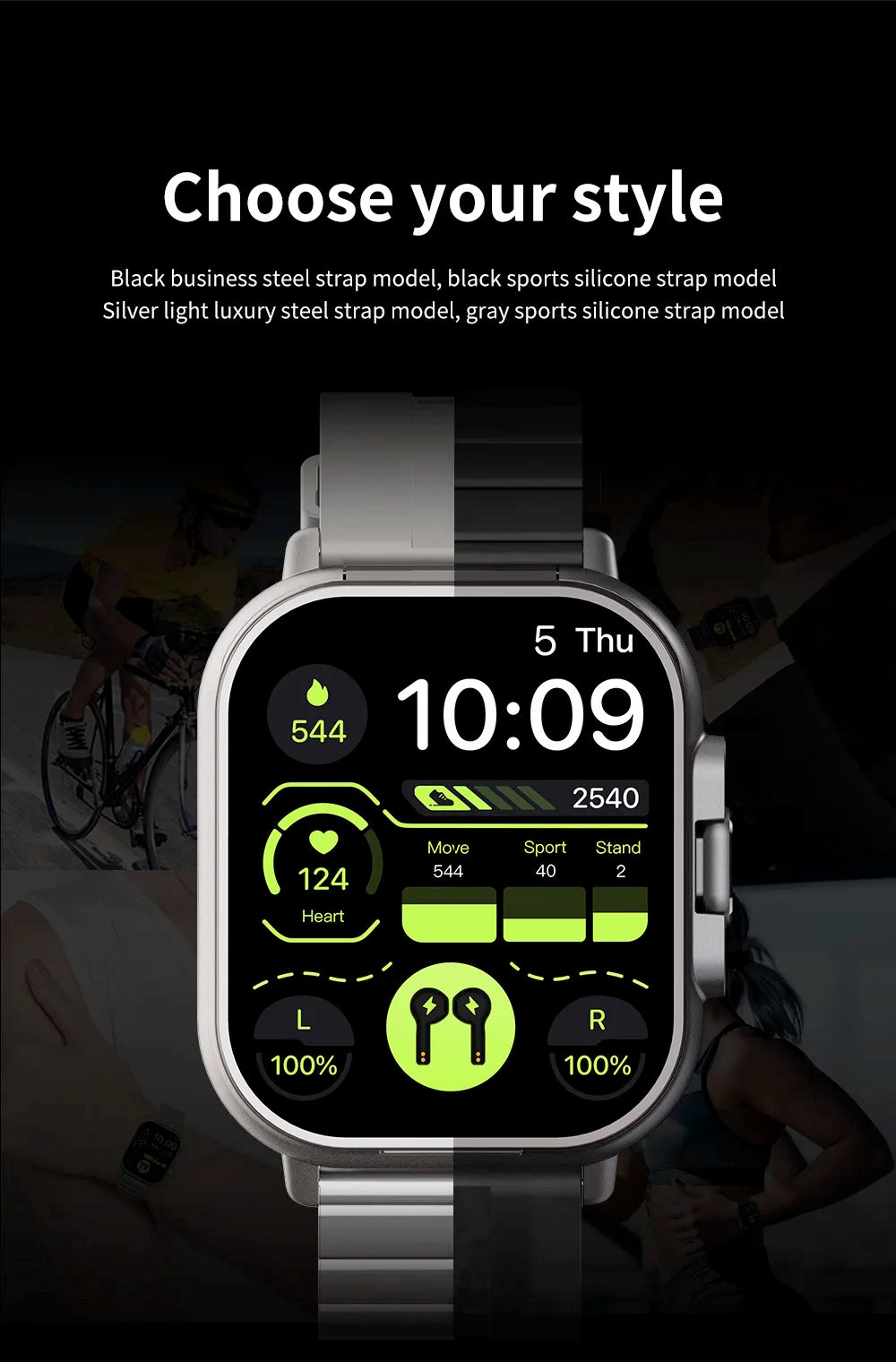 BT Call Blue Tooth Headphones Watches 2.01" Headset 2 in 1 Smart Watch Heart Rate Sport Fitness Bracelet TWS Earphone Smartwatch