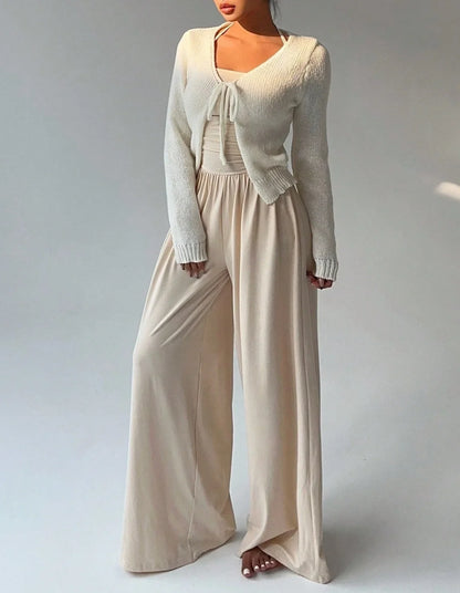 Women Halter Spaghetti Strap Jumpsuits Summer Casual Elastic High Waist Backless Wide Leg Long Pants Romper Club Party Overalls