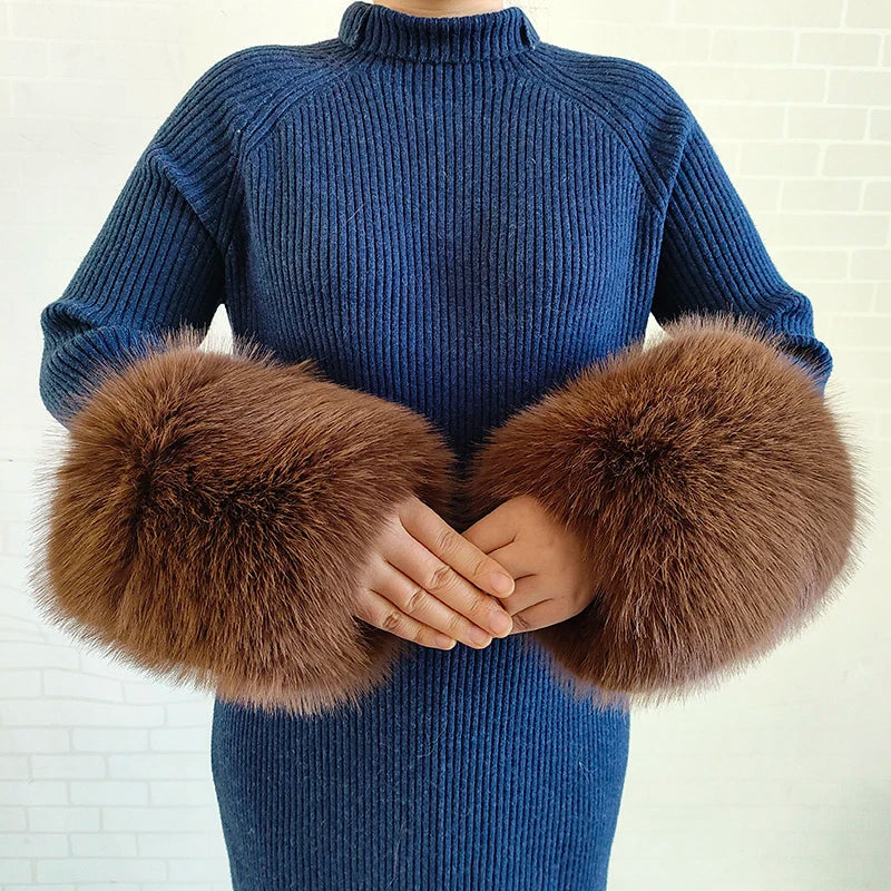 Large Women Faux Fox Fur Scarf Winter Jackets Warm Fluffy Shawl Fashion Artificial Fur Collar And Cuff Set Fluffy Scarves Female