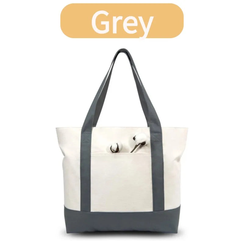 1/3/6PCS Heavy Duty Canvas Tote Bag with Front Pocket Blank DIY Reusable Grocery Shoulder Bag for Women Office School Beach