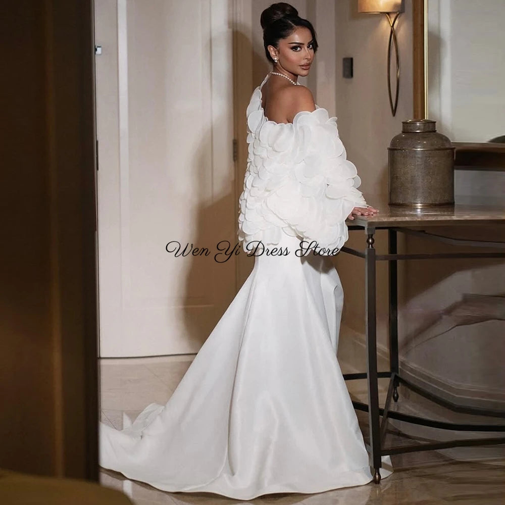 Customized Mermaid Evening Dresses Formal Strapless Saudi Prom Dresses White Jersey Court Train Special Party Occasion Gowns