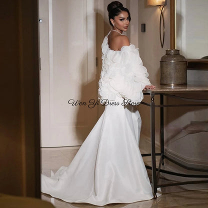 Customized Mermaid Evening Dresses Formal Strapless Saudi Prom Dresses White Jersey Court Train Special Party Occasion Gowns