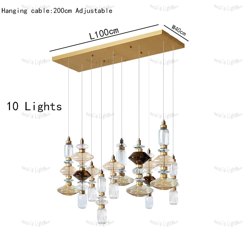 Creative Design Trendy Modern Glass Lamp Modern Home Decor Living Room Pendant Lights LED Foyer Hanging Lamp Long Table Lustre