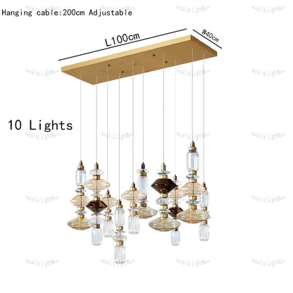 Creative Design Trendy Modern Glass Lamp Modern Home Decor Living Room Pendant Lights LED Foyer Hanging Lamp Long Table Lustre
