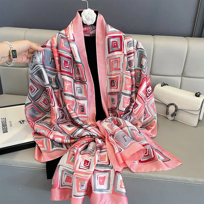 180*90cm Large Silk Satin Scarf Women Fashion Printed Scarf Spring And Summer Styles New Shawl Wrap Female Hand 2025 NEW