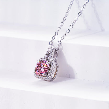 Pink Color Moissanite Pendant Necklace 1 Carat 6.5mm Real Gra Lab Diamond Pendant Necklace 925 Sterling Silver Luxury Jewelry