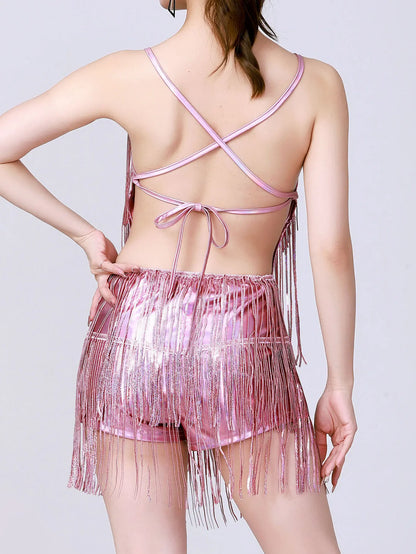 Sexy Backless Tassel Sequin Jumpsuit Women Summer One Pieces Romper Jumpsuit Woman Clothing Jumpsuits Club Party Outfit Playsuit
