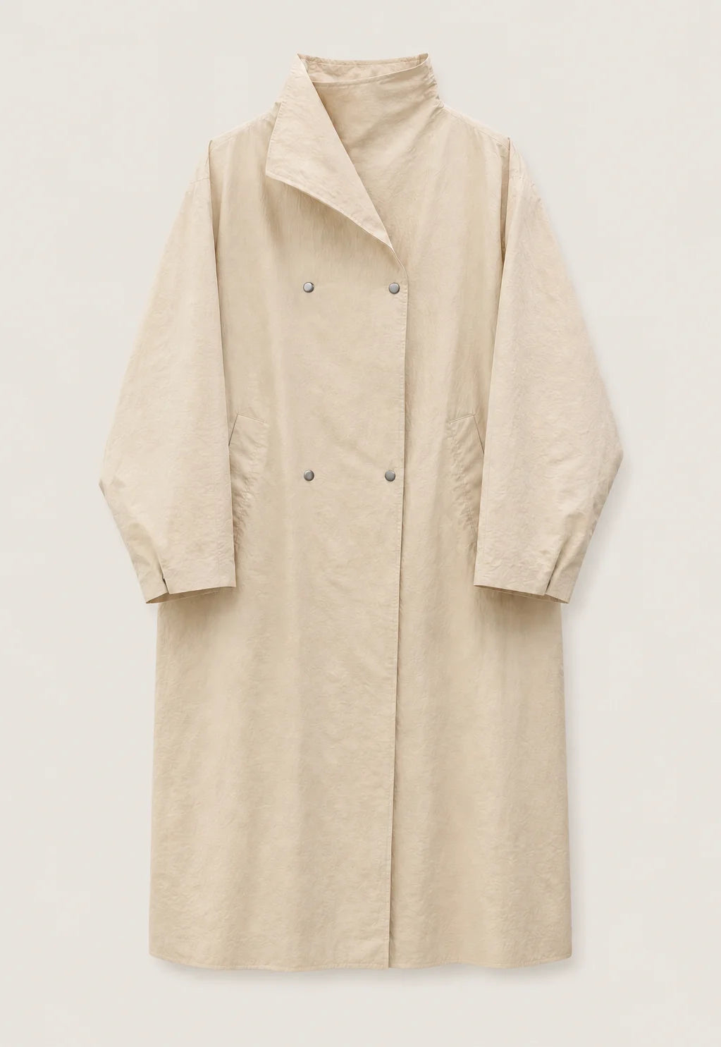 Convertible Collar Oversized Maxi Trench Coat Women Snap Buttons Dolman Sleeve Patch Pockets Outerwear New Ladies Trench Jacket