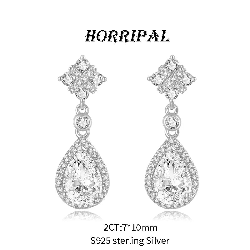 HORRIPAL D VVS1 Teardrop Moissanite Pendant Necklace for Women GRA 925 sterling Silver A Set Luxury Wedding Earring Fine Jewelry